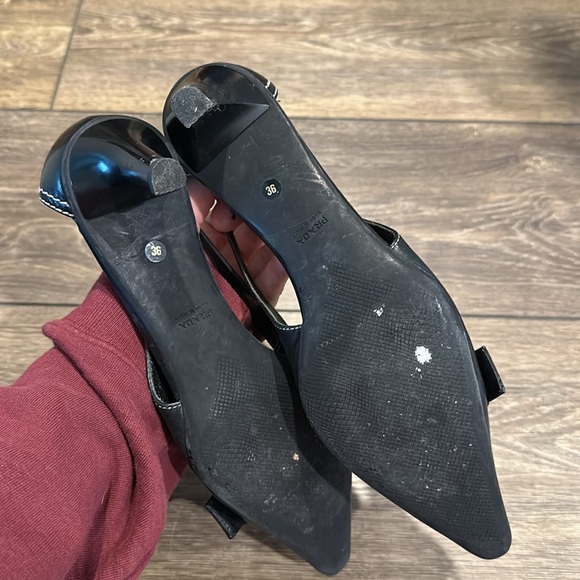 PRADA VINTAGE Pointed Toe Buckle Kitten Heel Slingback Mule Size 36 - Picture 8 of 8